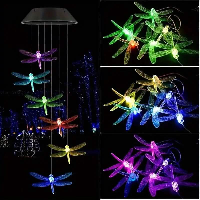 Solar Dragonfly Wind Chimes Lights Solar Outdoor Lights - Tophatter Daily Deals
