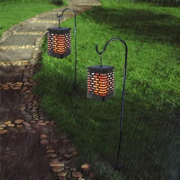 Solar Flame Hanging Lantern Lights 2-Pack Solar Outdoor Lights - Tophatter Daily Deals