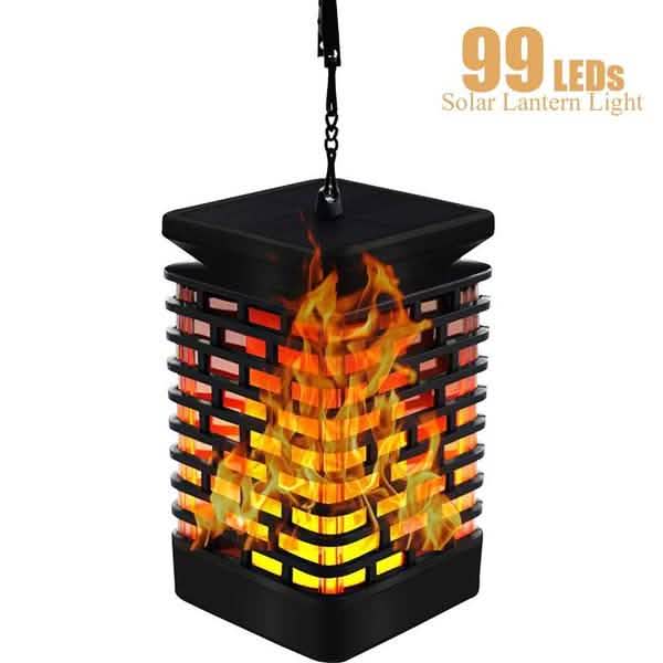 Solar Flame Hanging Lantern Lights Solar Outdoor Lights - Tophatter Daily Deals