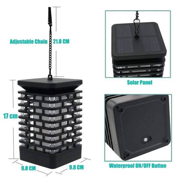 Solar Flame Hanging Lantern Lights Solar Outdoor Lights - Tophatter Daily Deals