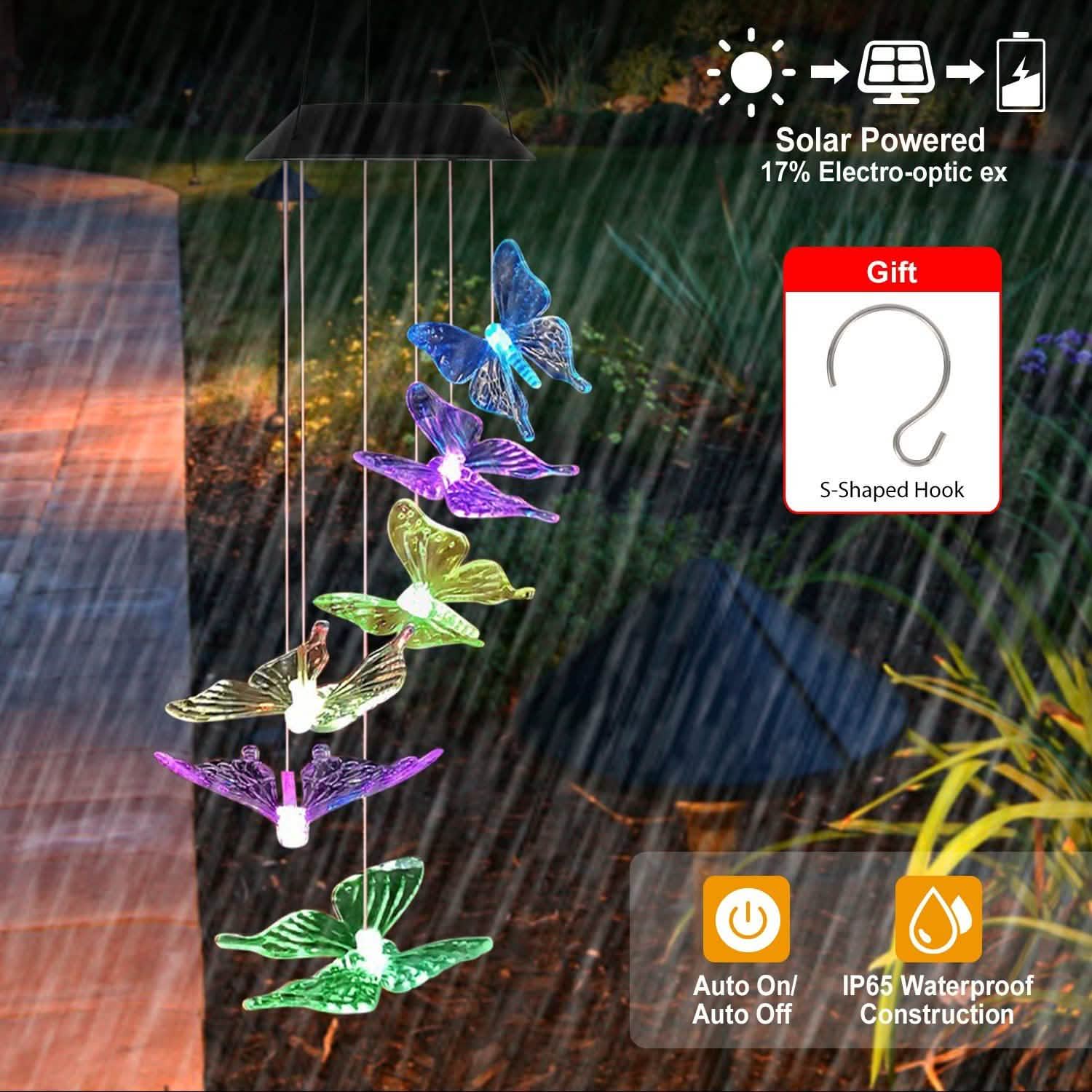 Solar LED Butterfly Wind Chimes String & Fairy Lights - Tophatter Daily Deals
