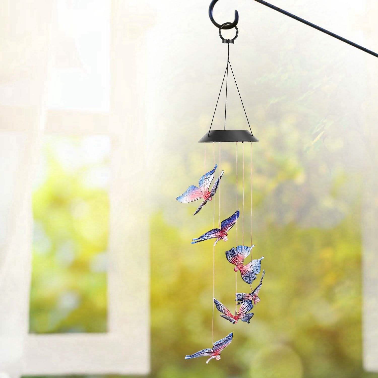 Solar LED Butterfly Wind Chimes String & Fairy Lights - Tophatter Daily Deals