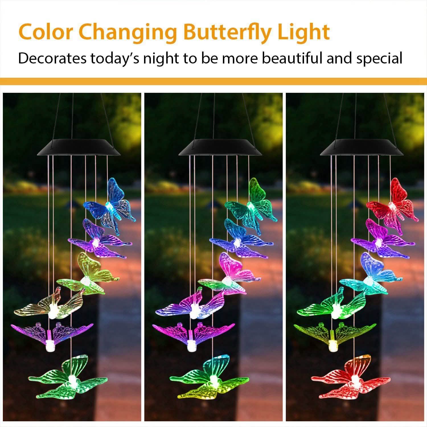 Solar LED Butterfly Wind Chimes String & Fairy Lights - Tophatter Daily Deals