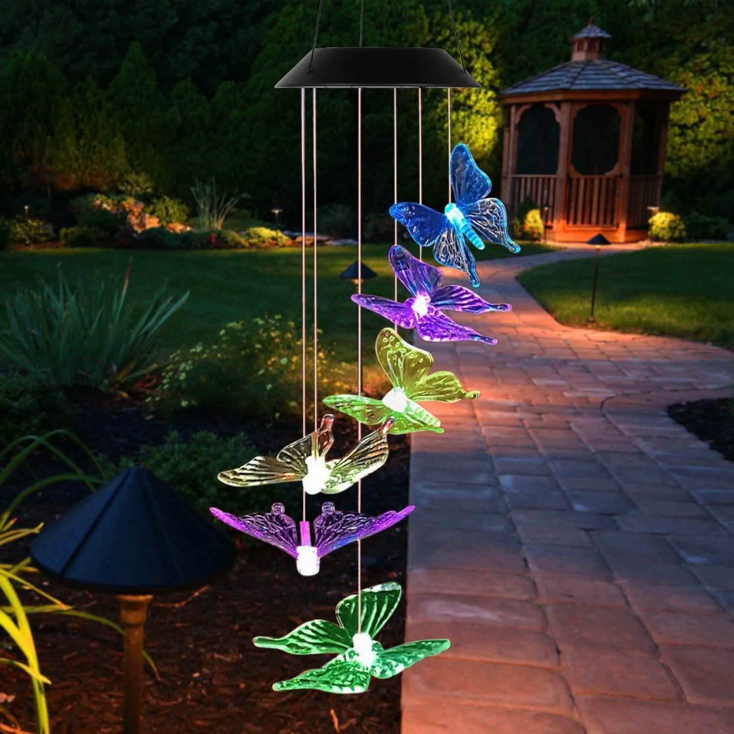 Solar LED Butterfly Wind Chimes String & Fairy Lights - Tophatter Daily Deals