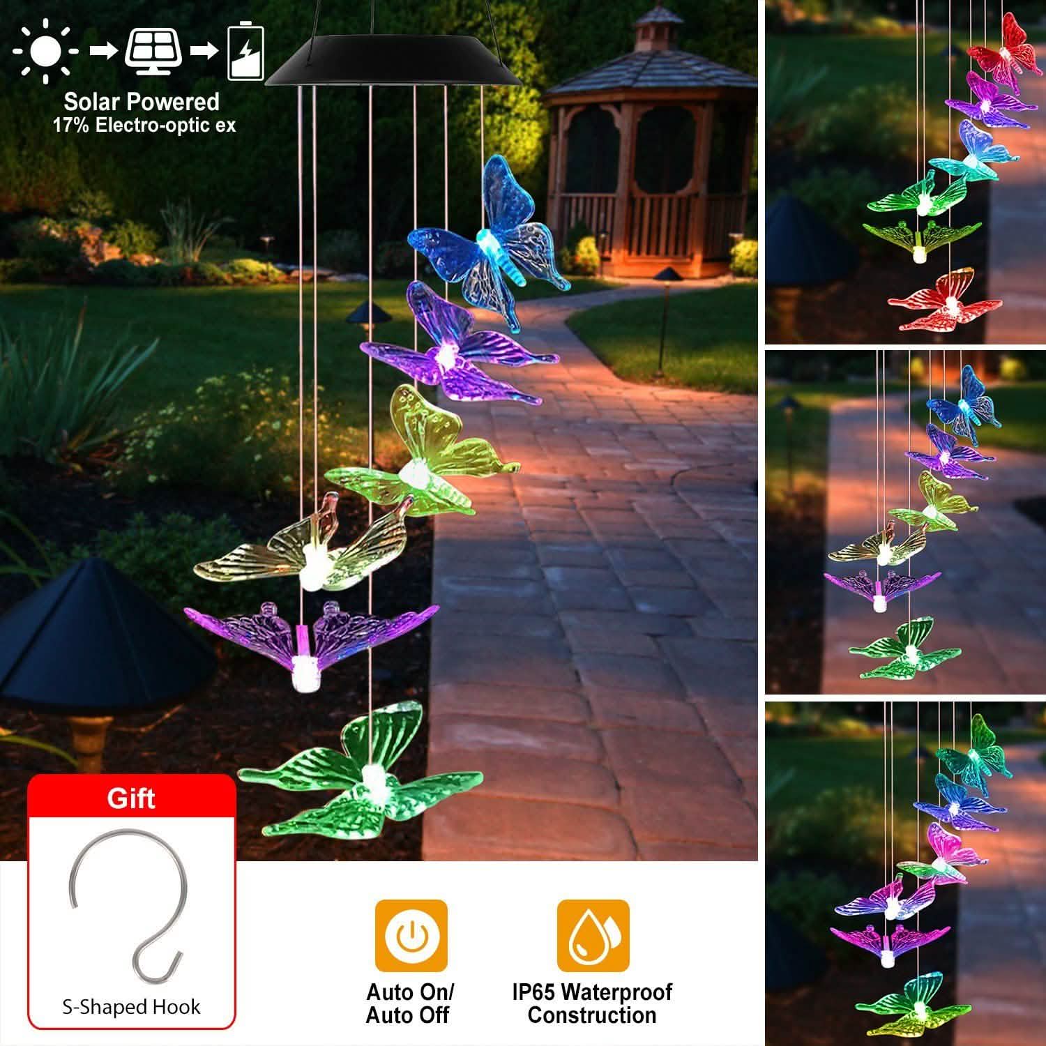 Solar LED Butterfly Wind Chimes String & Fairy Lights - Tophatter Daily Deals