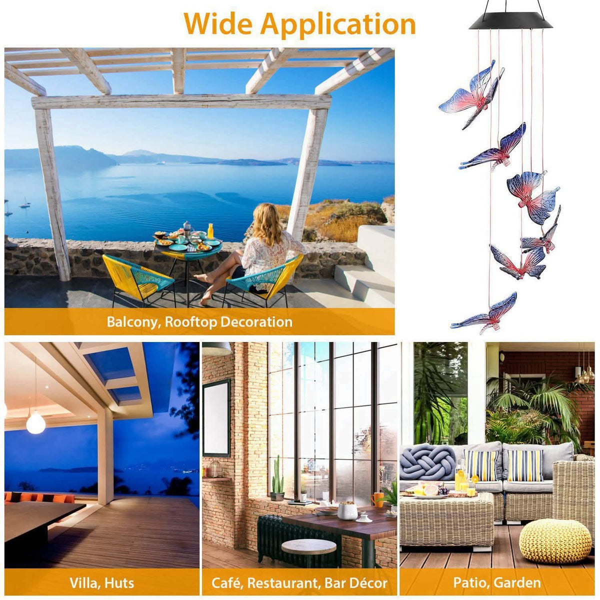 Solar LED Butterfly Wind Chimes String & Fairy Lights - Tophatter Daily Deals
