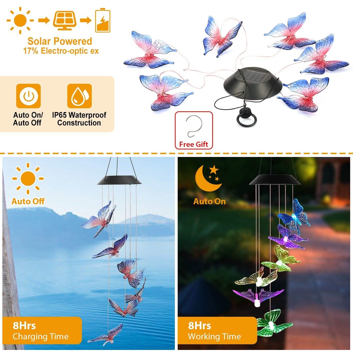 Solar LED Butterfly Wind Chimes String & Fairy Lights - Tophatter Daily Deals