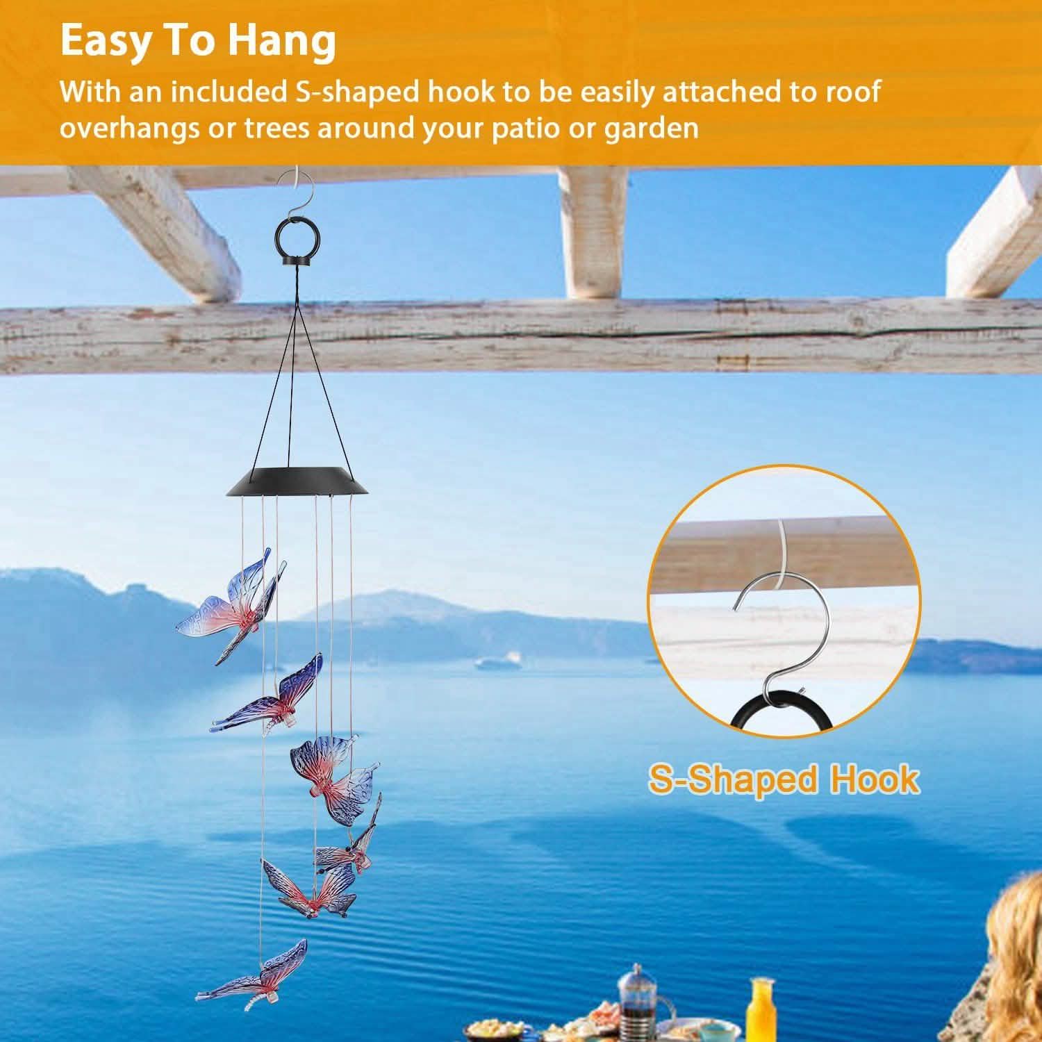 Solar LED Butterfly Wind Chimes String & Fairy Lights - Tophatter Daily Deals