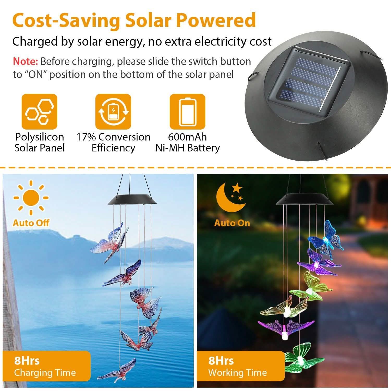 Solar LED Butterfly Wind Chimes String & Fairy Lights - Tophatter Daily Deals