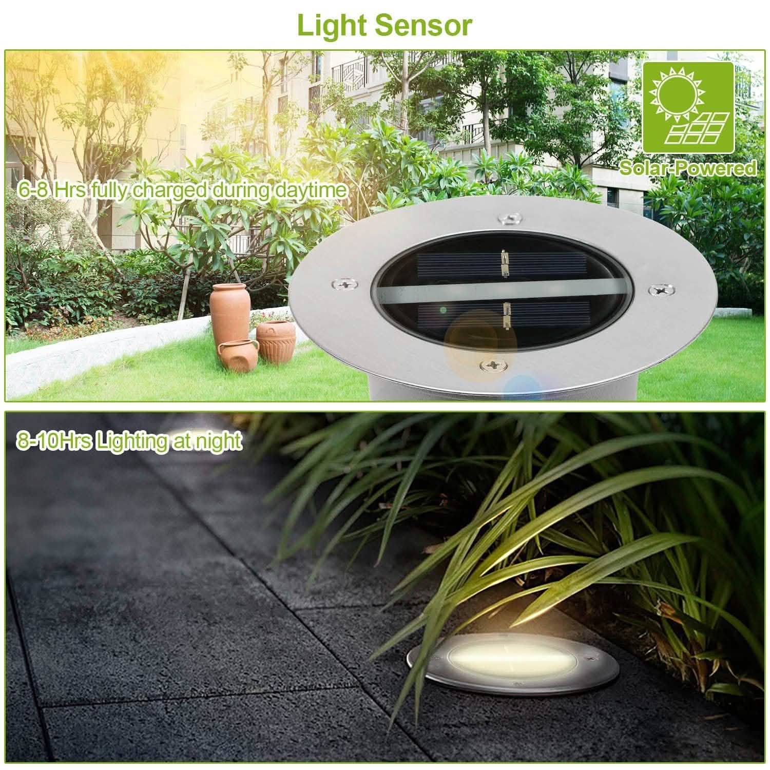 Solar LED Disk Lights IP44 Water Resistant Light Sensor Outdoor Lighting - Tophatter Daily Deals