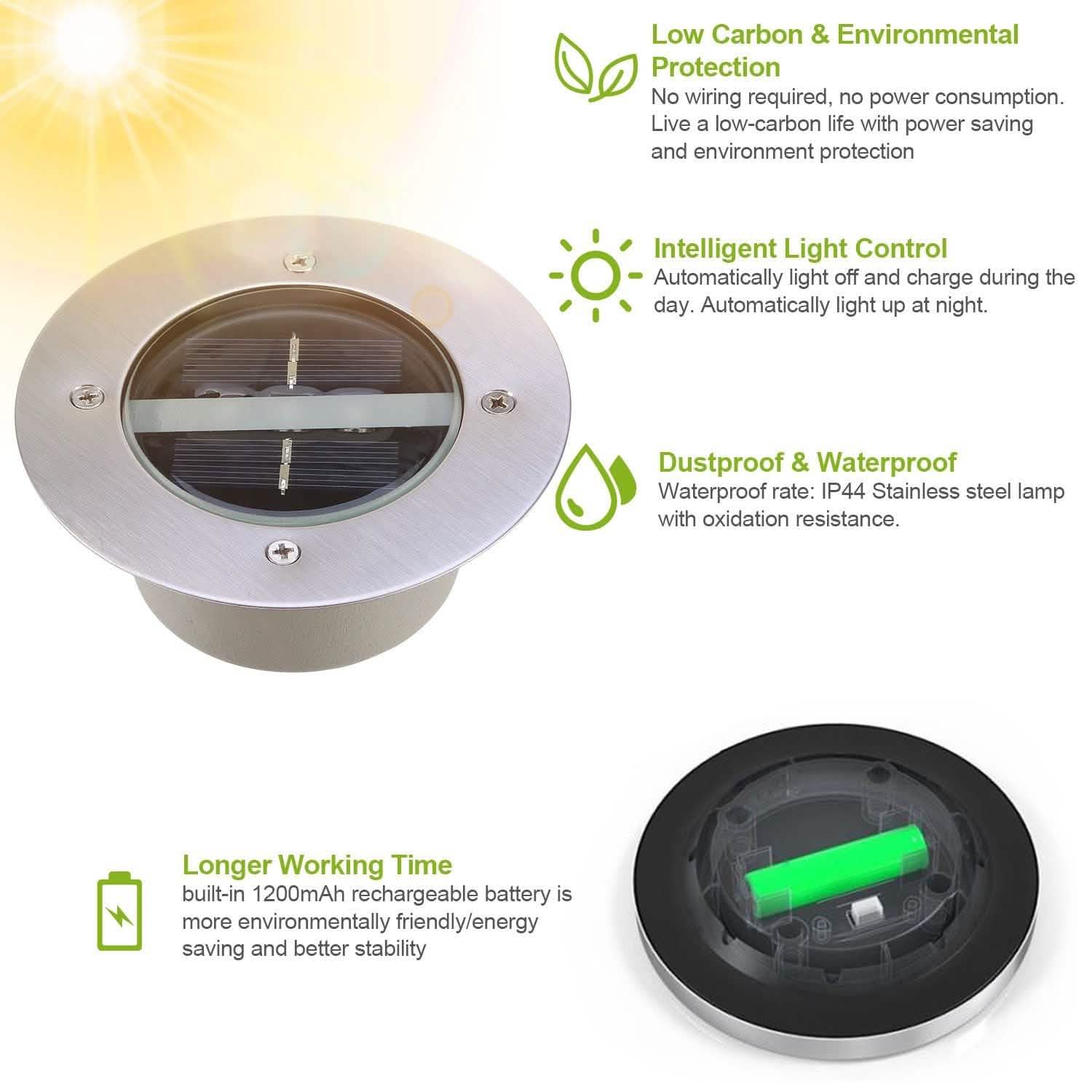 Solar LED Disk Lights IP44 Water Resistant Light Sensor Outdoor Lighting - Tophatter Daily Deals