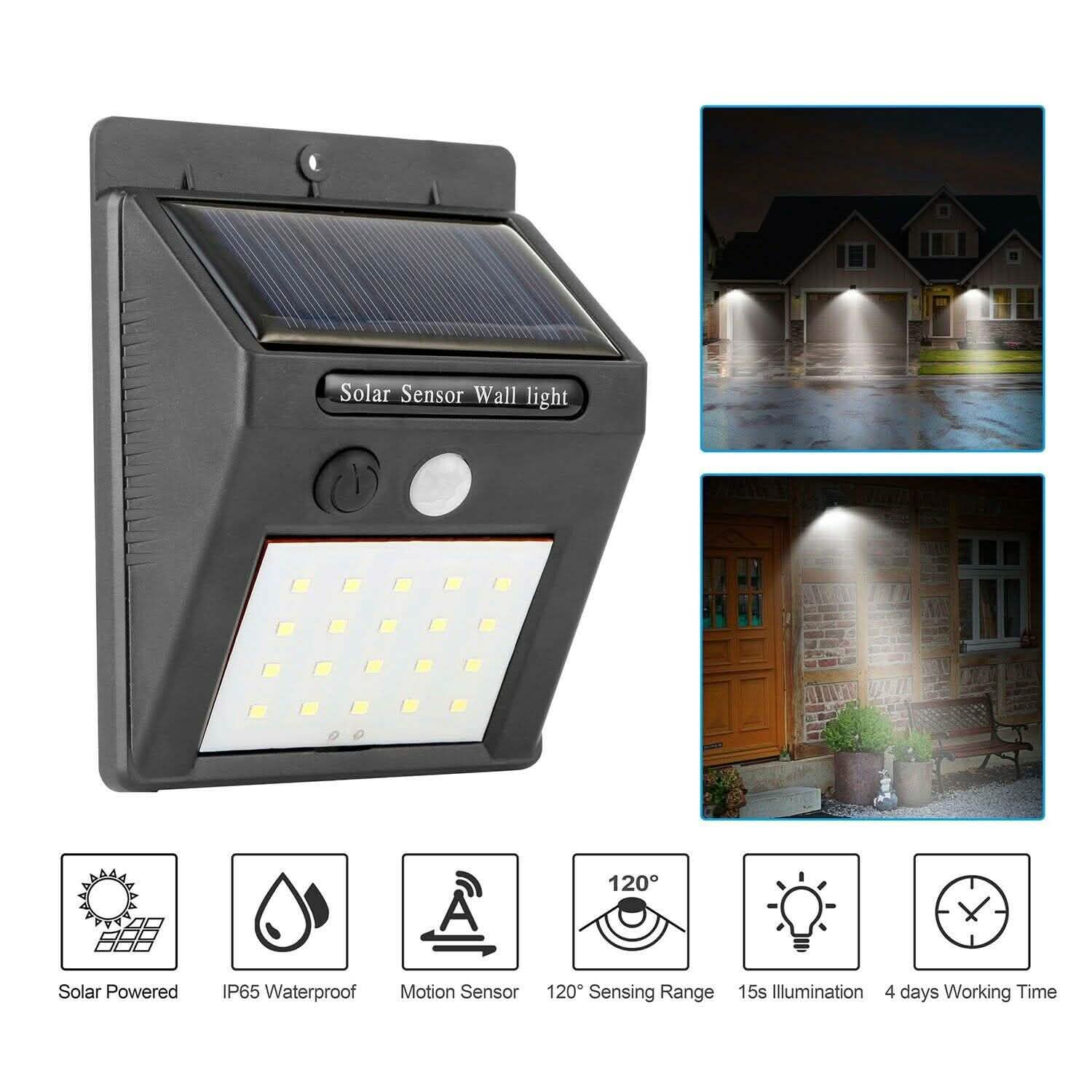 Solar Light 20 LEDs Outdoor PIR Outdoor Lighting - Tophatter Daily Deals