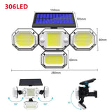 Solar Light Outdoor with Remote Control Double Motion Sensor Light 306/208 Led Wall Lamp IP65 Spotlight Exterior Garage Lighting Solar Outdoor Lights - Tophatter Daily Deals