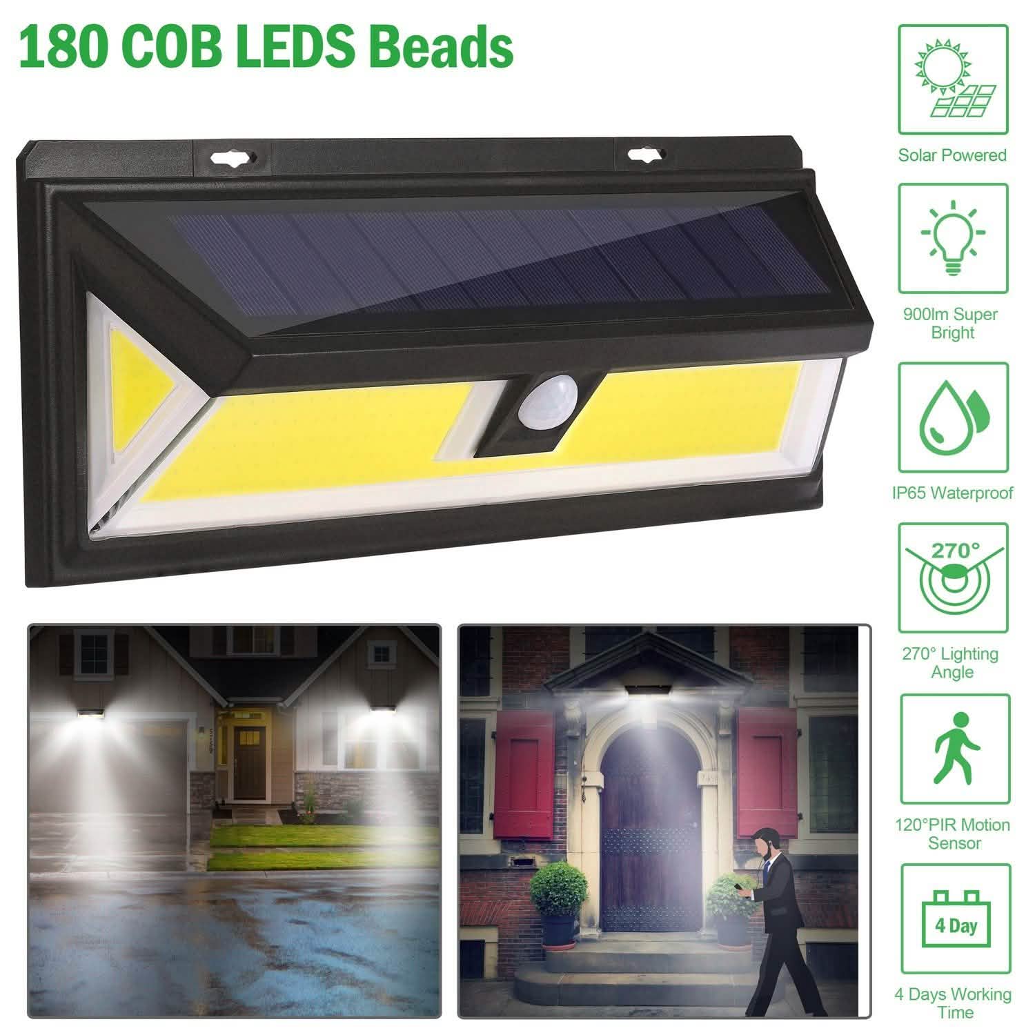 Solar Lights 180 LEDS Solar Wall Light Outdoor Lighting - Tophatter Daily Deals