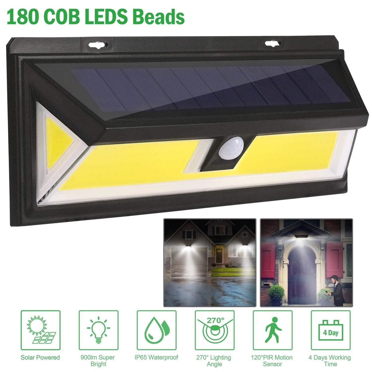 Solar Lights 180 LEDS Solar Wall Light Outdoor Lighting - Tophatter Daily Deals