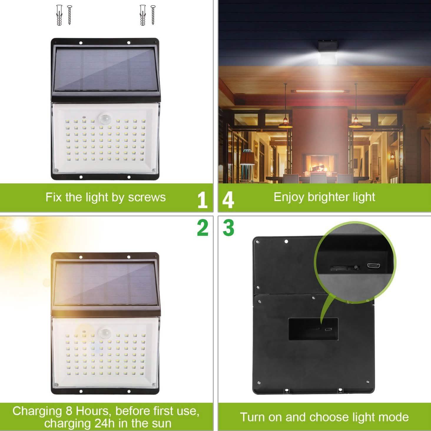Solar Lights 88 LEDs Outdoor Wall Lamps Outdoor Lighting - Tophatter Daily Deals