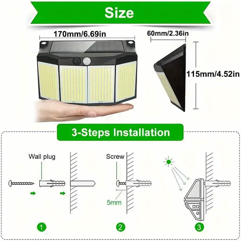 Solar Lights Outdoor 576 LED with Lights Reflector and 3 Lighting Modes Solar Outdoor Lights - Tophatter Daily Deals