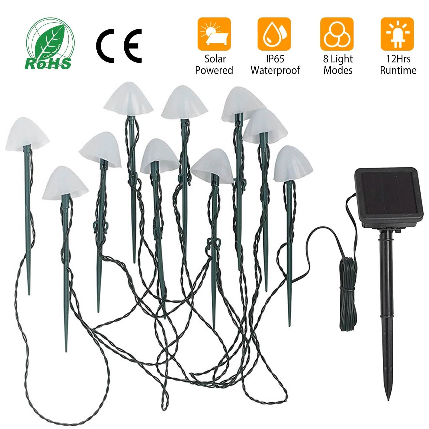 Solar Mushroom Lights Outdoor Decoration 10 LED Light Stake Garden & Patio - Tophatter Daily Deals