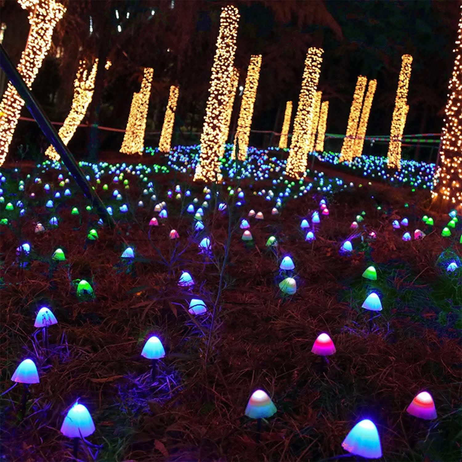 Solar Mushroom Lights Outdoor Decoration 10 LED Light Stake Garden & Patio - Tophatter Daily Deals