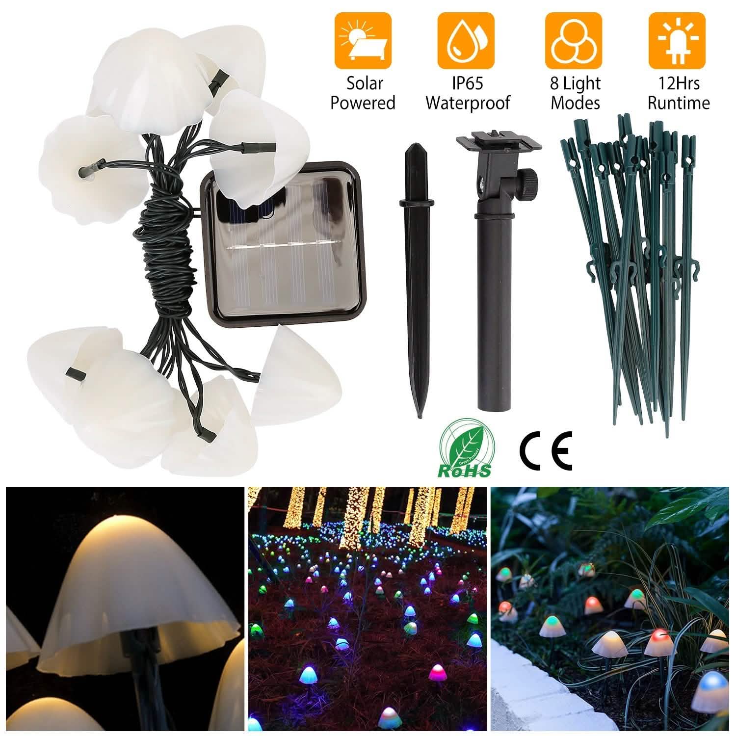 Solar Mushroom Lights Outdoor Decoration 10 LED Light Stake Garden & Patio - Tophatter Daily Deals