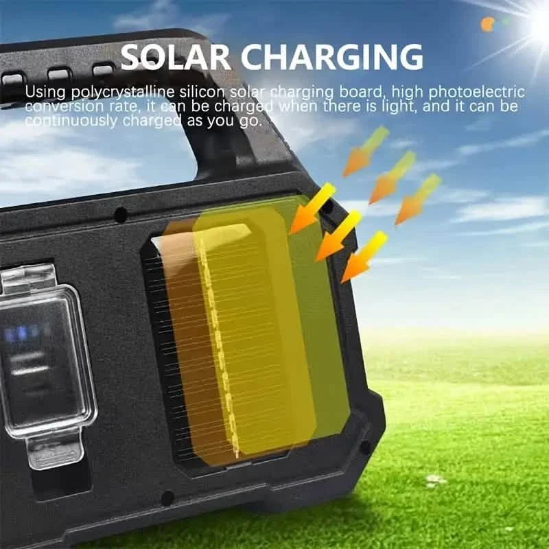 Solar Portable Flashlight & Handheld Searchlight with Side Lights Solar Outdoor Lights - Tophatter Daily Deals