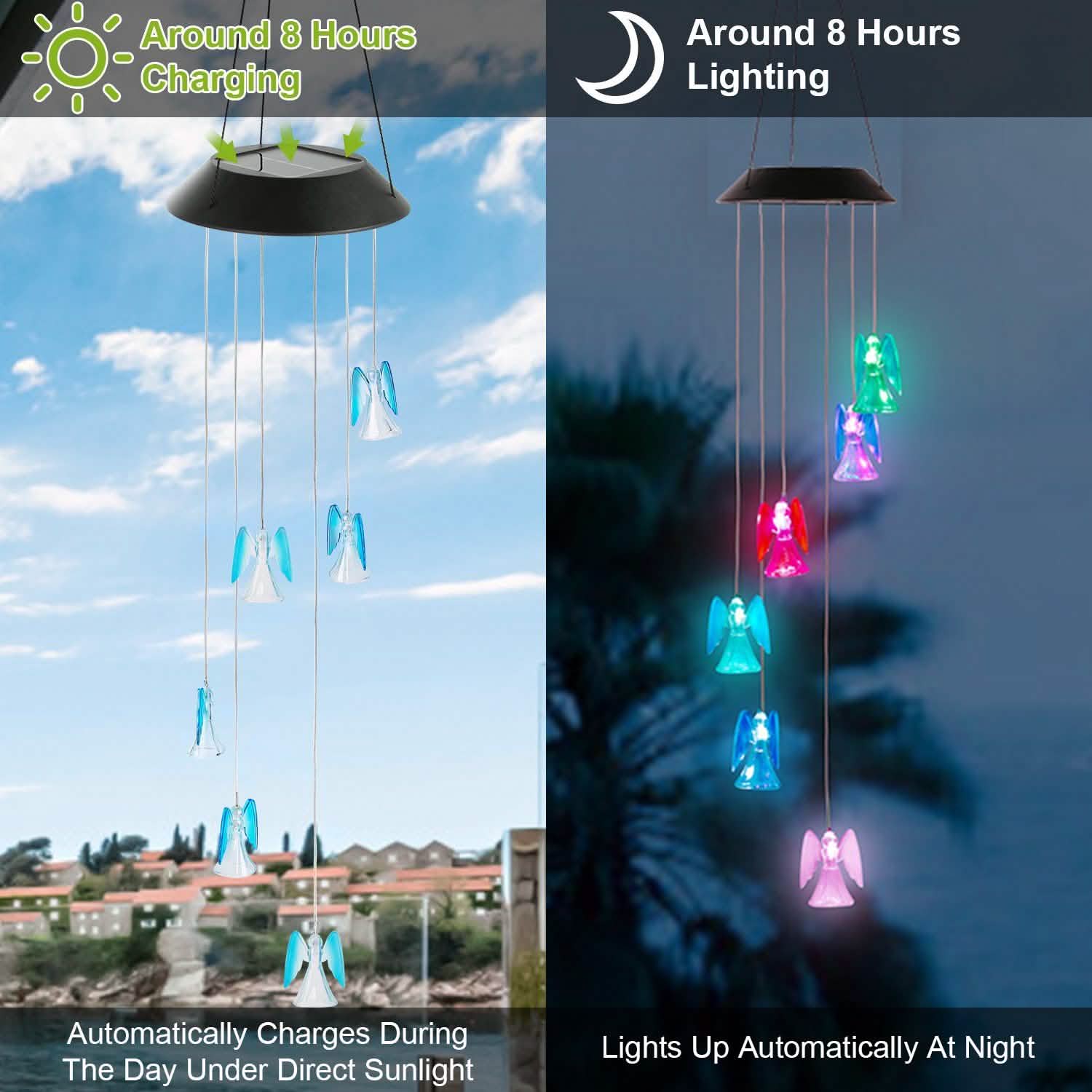 Solar Powered Angel Lights Wind Chimes LED Color Changing String & Fairy Lights - Tophatter Daily Deals