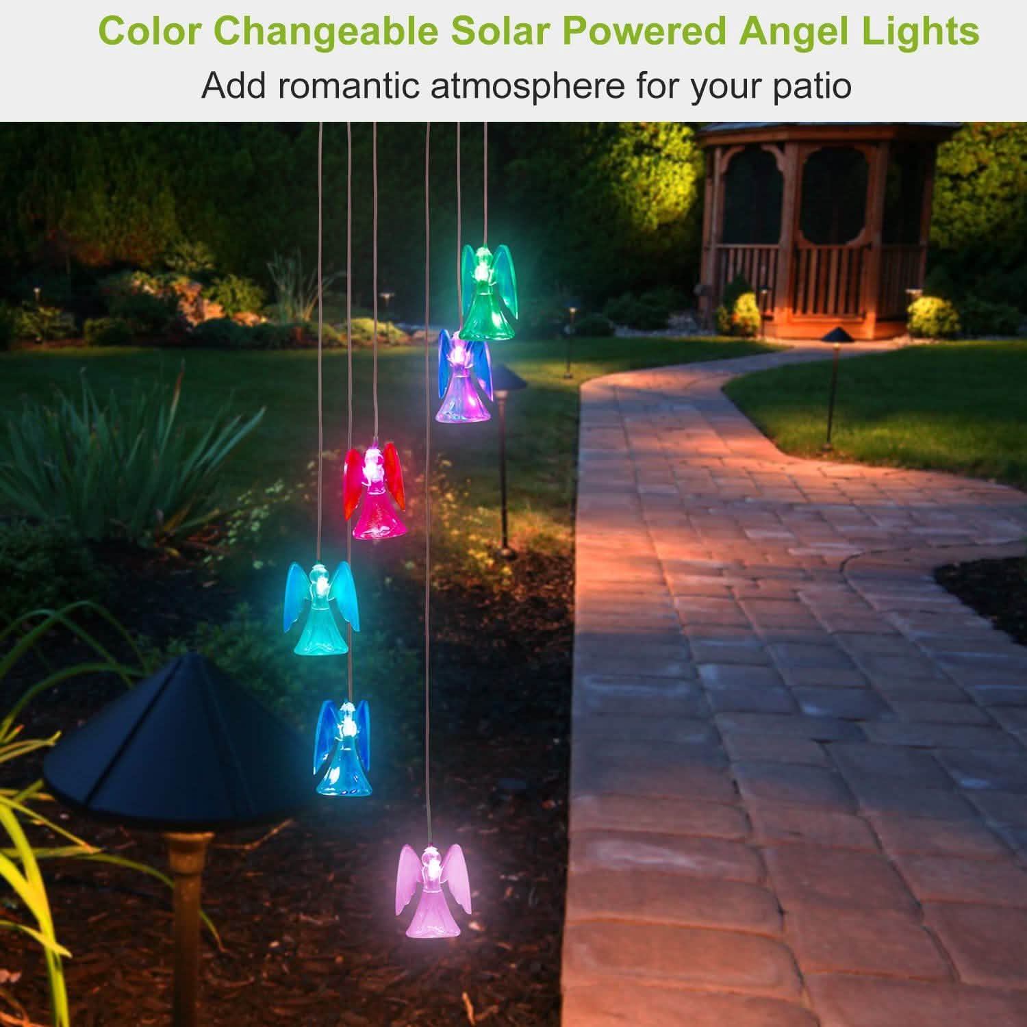 Solar Powered Angel Lights Wind Chimes LED Color Changing String & Fairy Lights - Tophatter Daily Deals