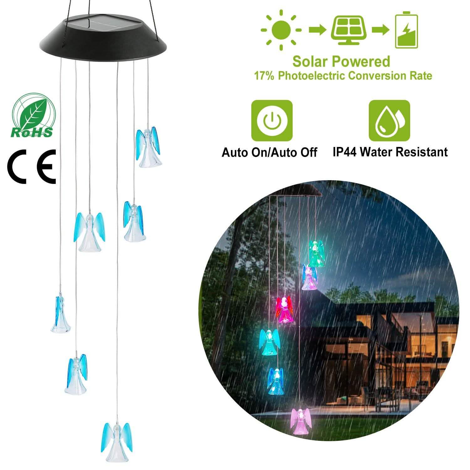 Solar Powered Angel Lights Wind Chimes LED Color Changing String & Fairy Lights - Tophatter Daily Deals