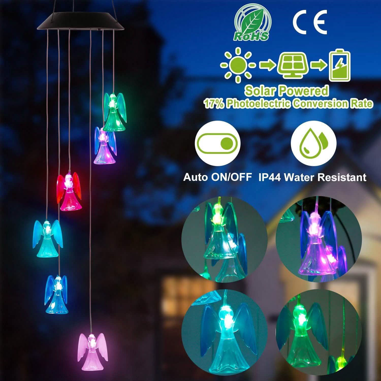 Solar Powered Angel Lights Wind Chimes LED Color Changing String & Fairy Lights - Tophatter Daily Deals