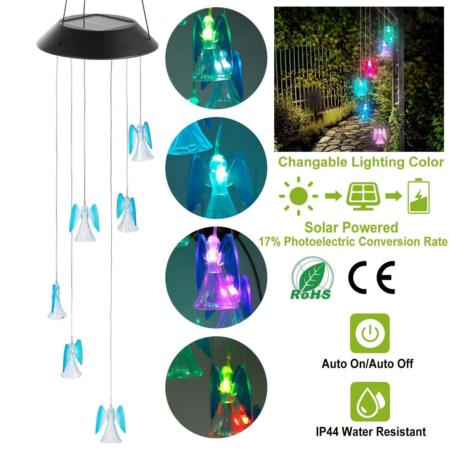 Solar Powered Angel Lights Wind Chimes LED Color Changing String & Fairy Lights - Tophatter Daily Deals
