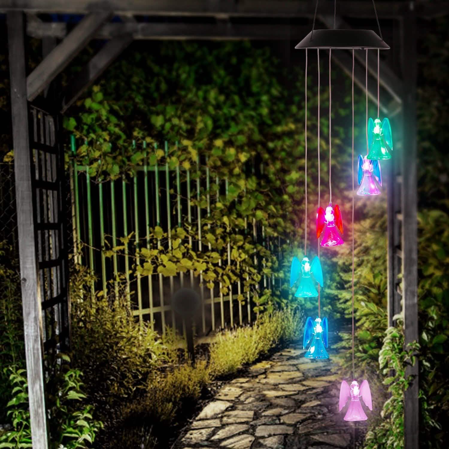 Solar Powered Angel Lights Wind Chimes LED Color Changing String & Fairy Lights - Tophatter Daily Deals