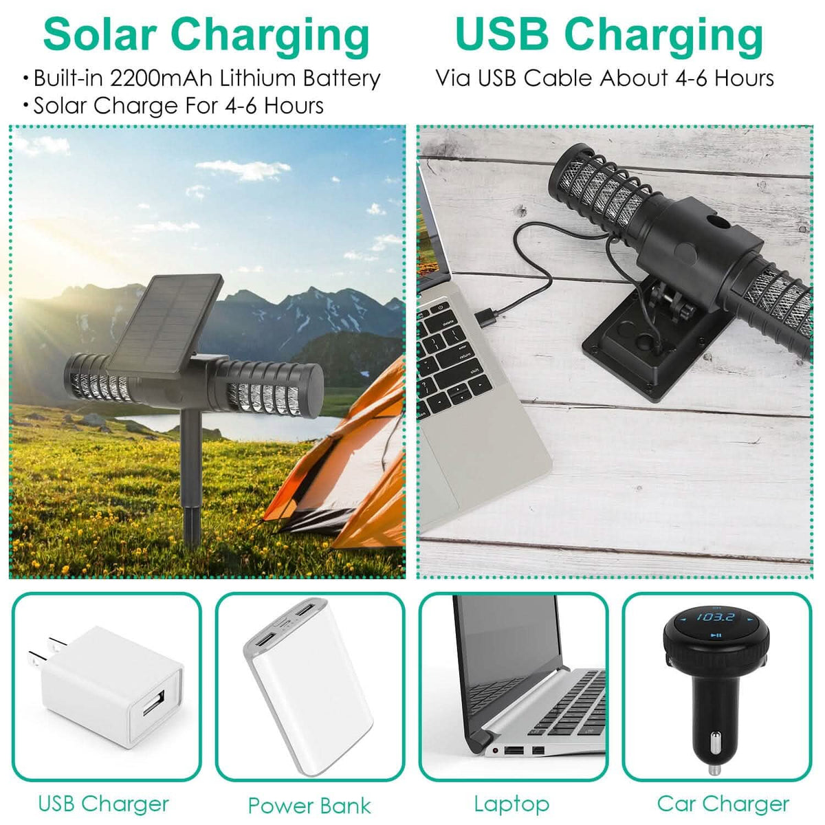 Solar Powered Bug Zapper LED Mosquito Killer Lamp Pest Control - Tophatter Daily Deals
