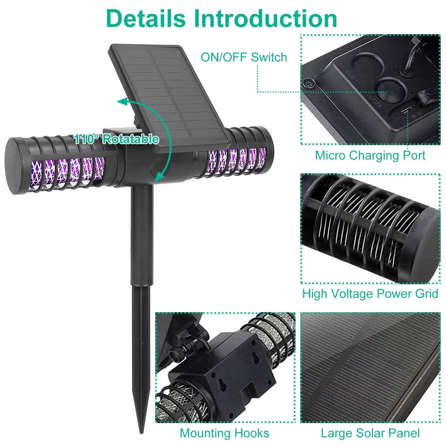 Solar Powered Bug Zapper LED Mosquito Killer Lamp Pest Control - Tophatter Daily Deals