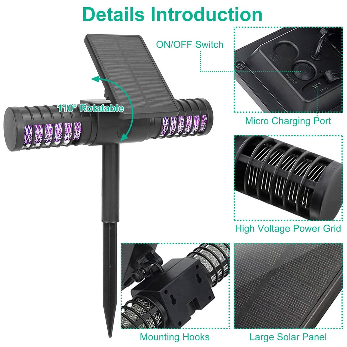 Solar Powered Bug Zapper LED Mosquito Killer Lamp Pest Control - Tophatter Daily Deals