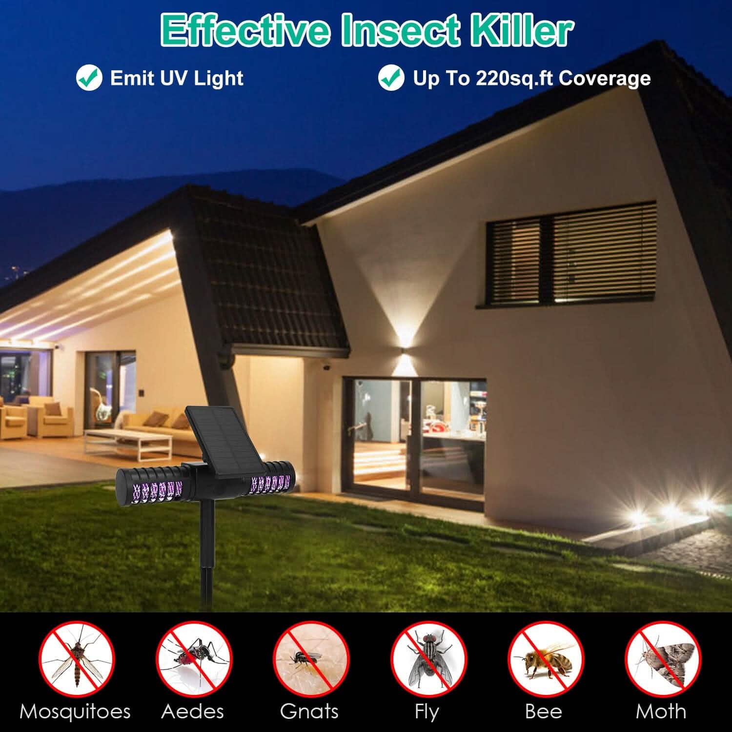 Solar Powered Bug Zapper LED Mosquito Killer Lamp Pest Control - Tophatter Daily Deals
