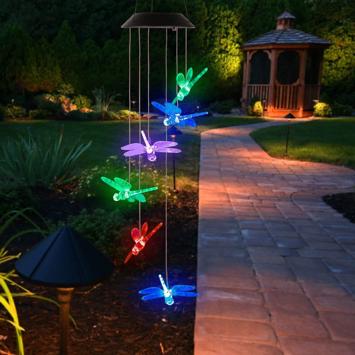 Solar Powered Dragonfly Lights Wind Chimes Solar Outdoor Lights - Tophatter Daily Deals