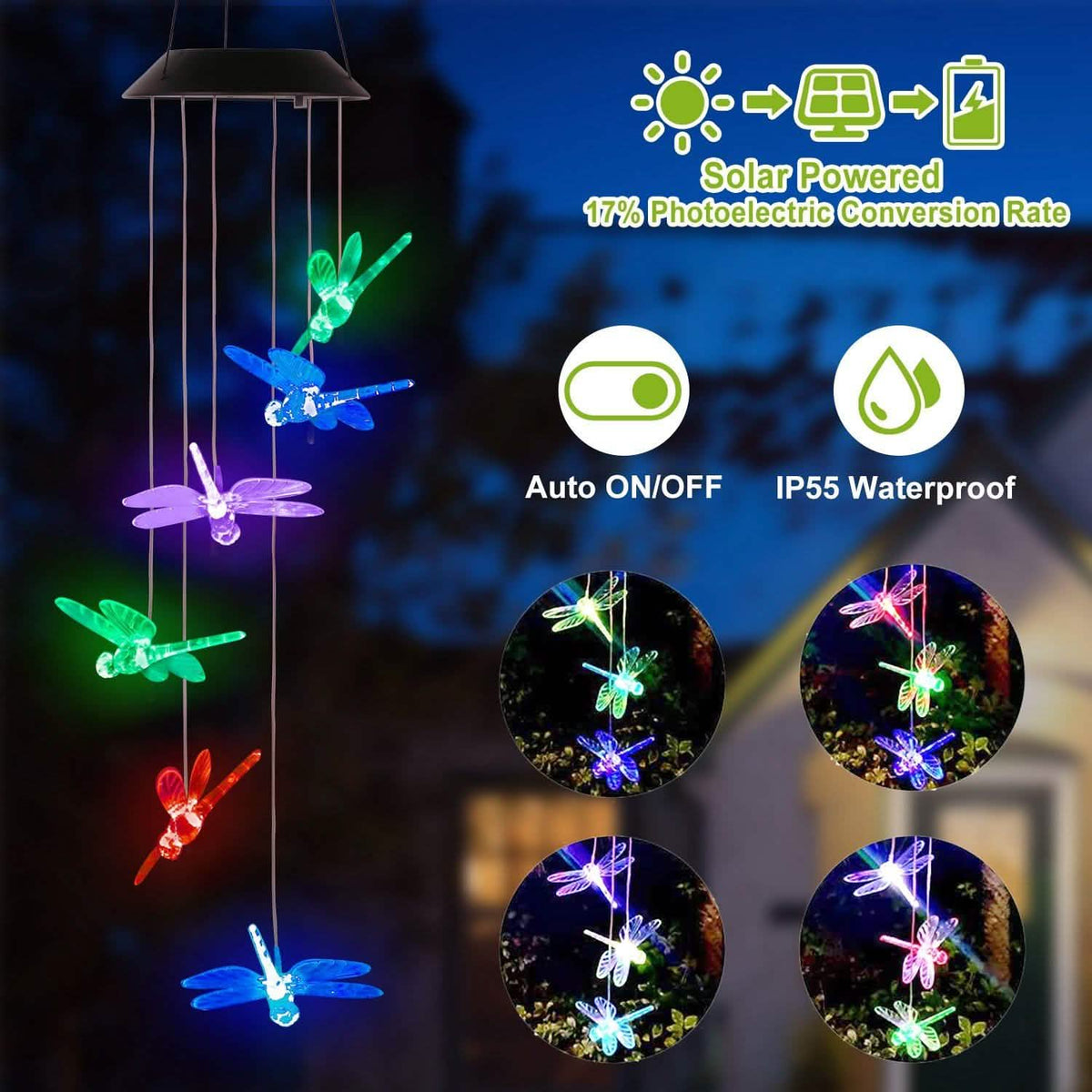 Solar Powered Dragonfly Lights Wind Chimes Solar Outdoor Lights - Tophatter Daily Deals