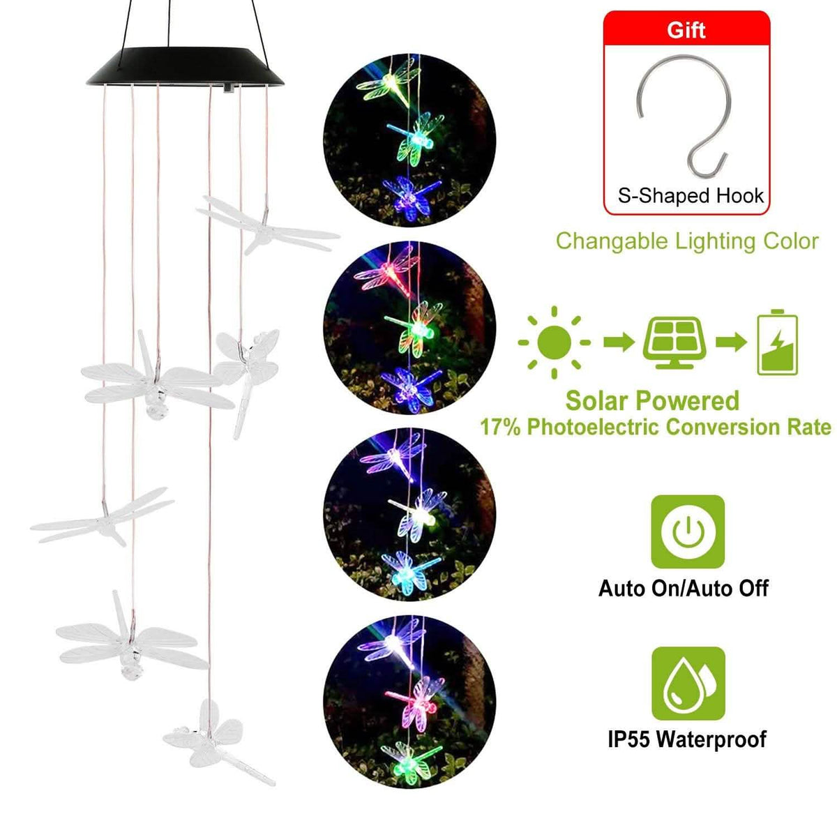 Solar Powered Dragonfly Lights Wind Chimes Solar Outdoor Lights - Tophatter Daily Deals