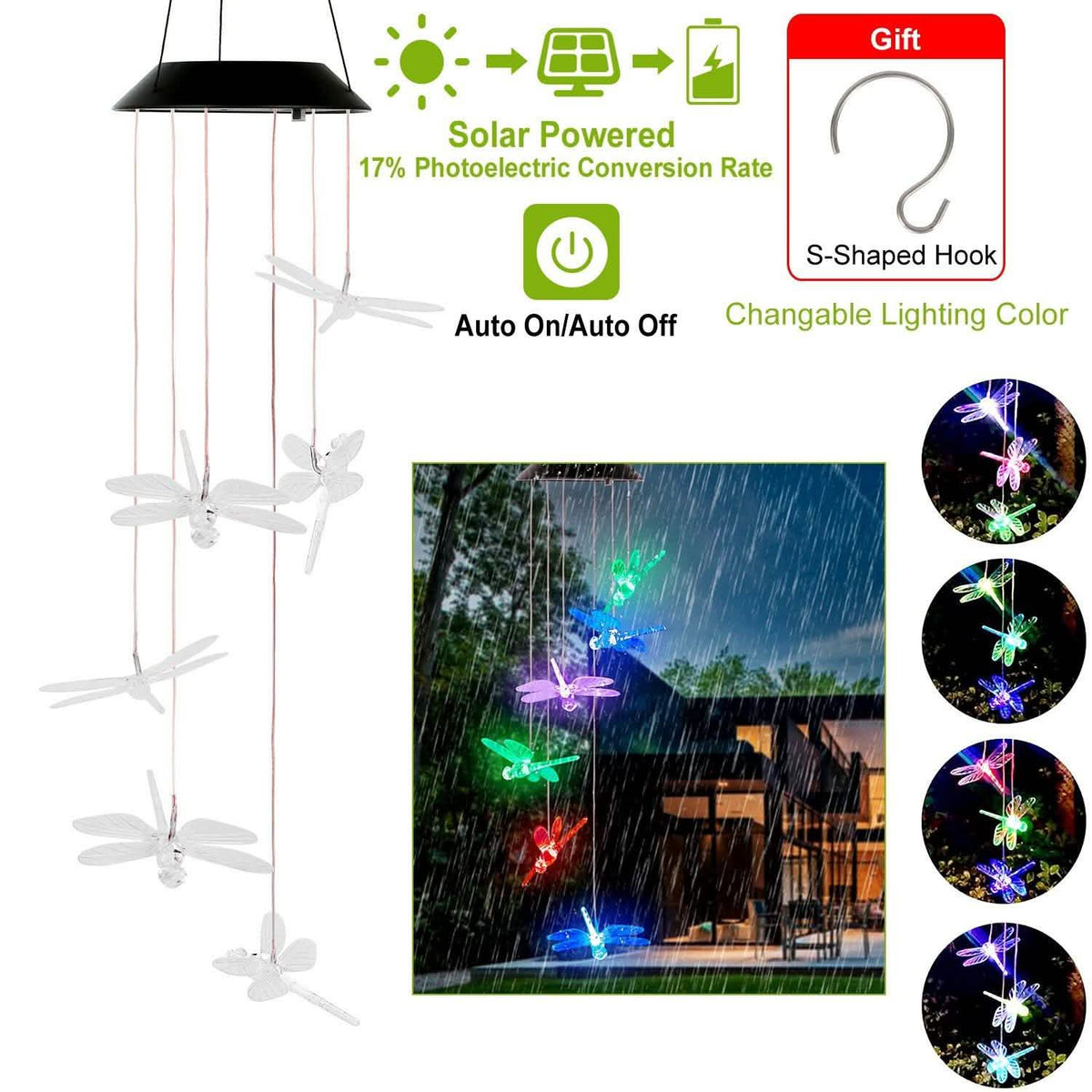 Solar Powered Dragonfly Lights Wind Chimes Solar Outdoor Lights - Tophatter Daily Deals