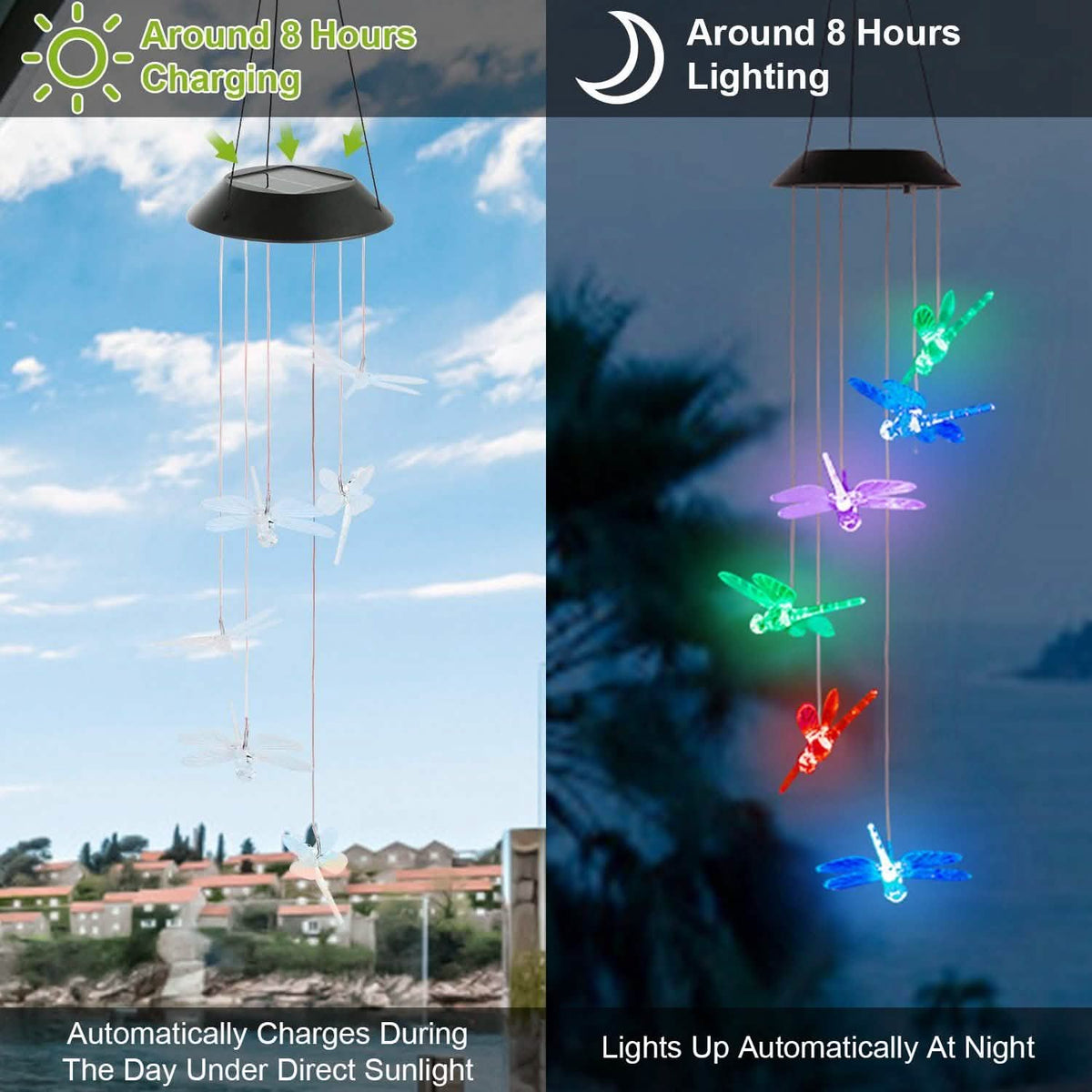 Solar Powered Dragonfly Lights Wind Chimes Solar Outdoor Lights - Tophatter Daily Deals
