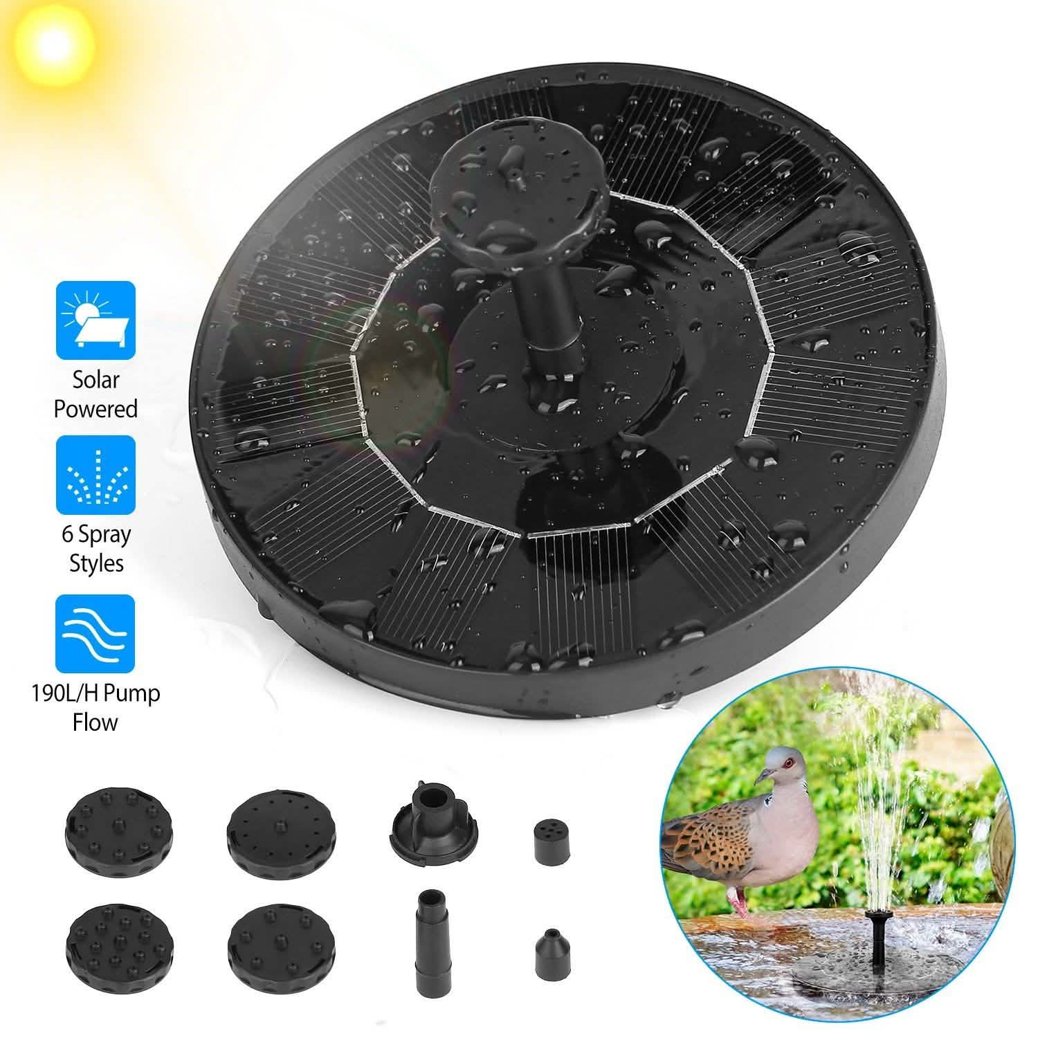 Solar Powered Fountain Pump Floating Bird Bath Pond Garden & Patio - Tophatter Daily Deals