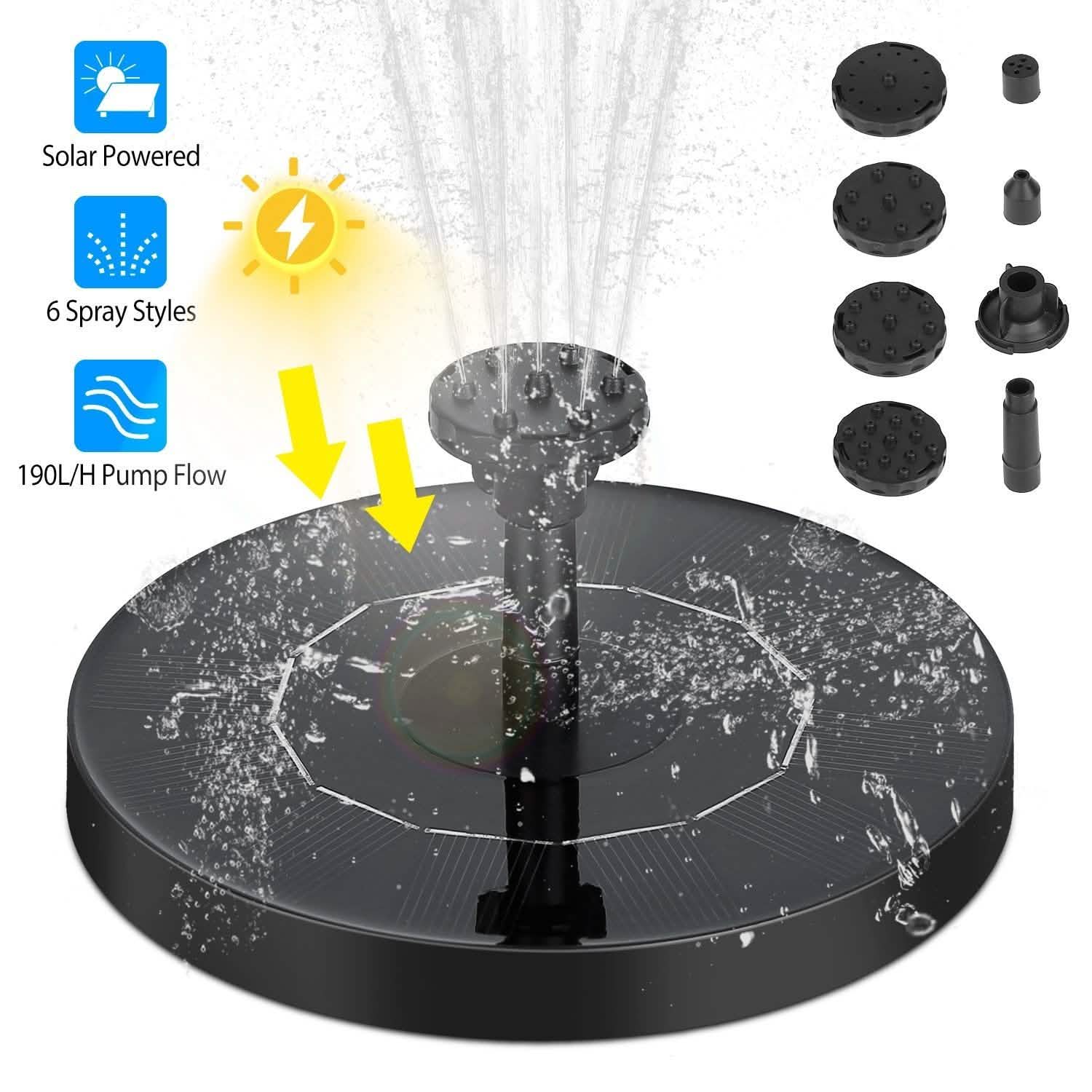 Solar Powered Fountain Pump Floating Bird Bath Pond Garden & Patio - Tophatter Daily Deals