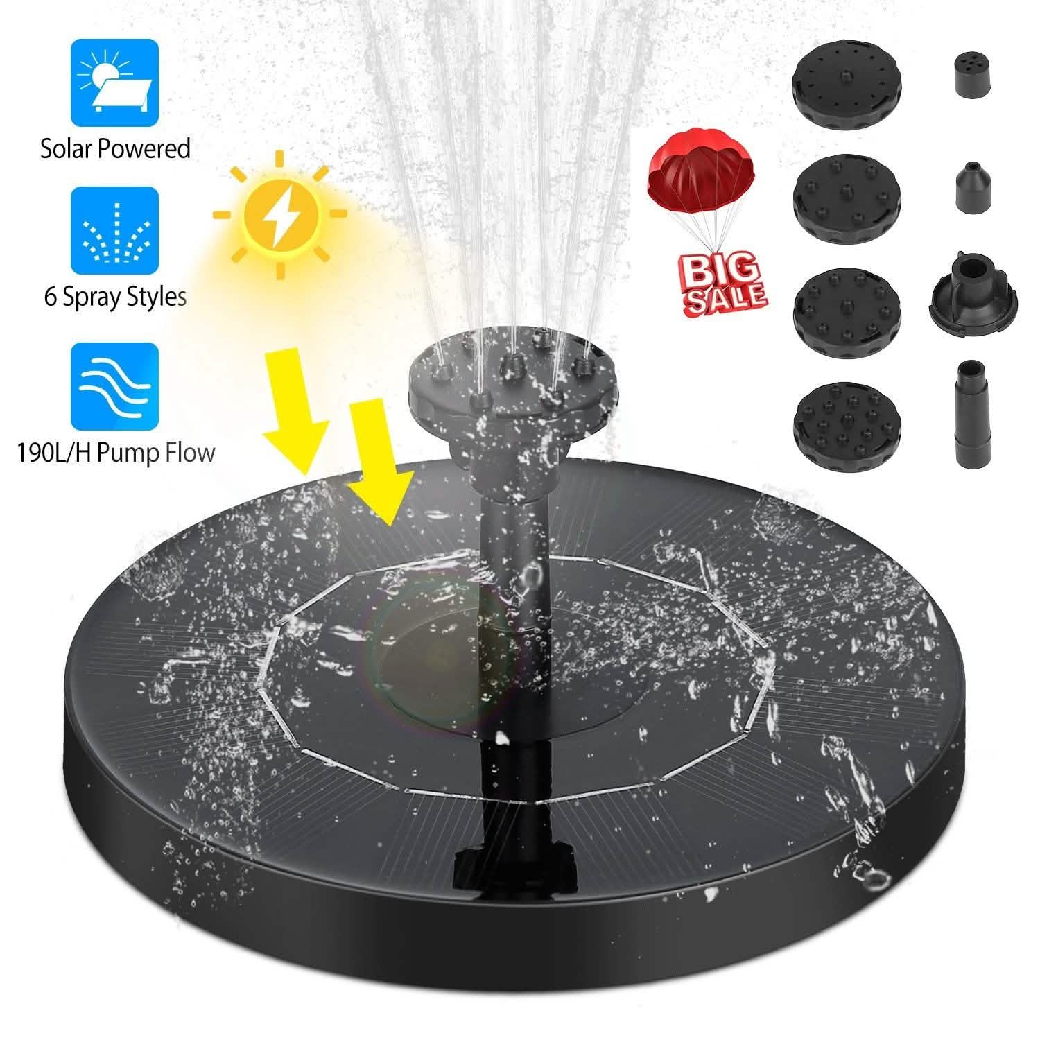 Solar Powered Fountain Pump Floating Bird Bath Pond Garden & Patio - Tophatter Daily Deals