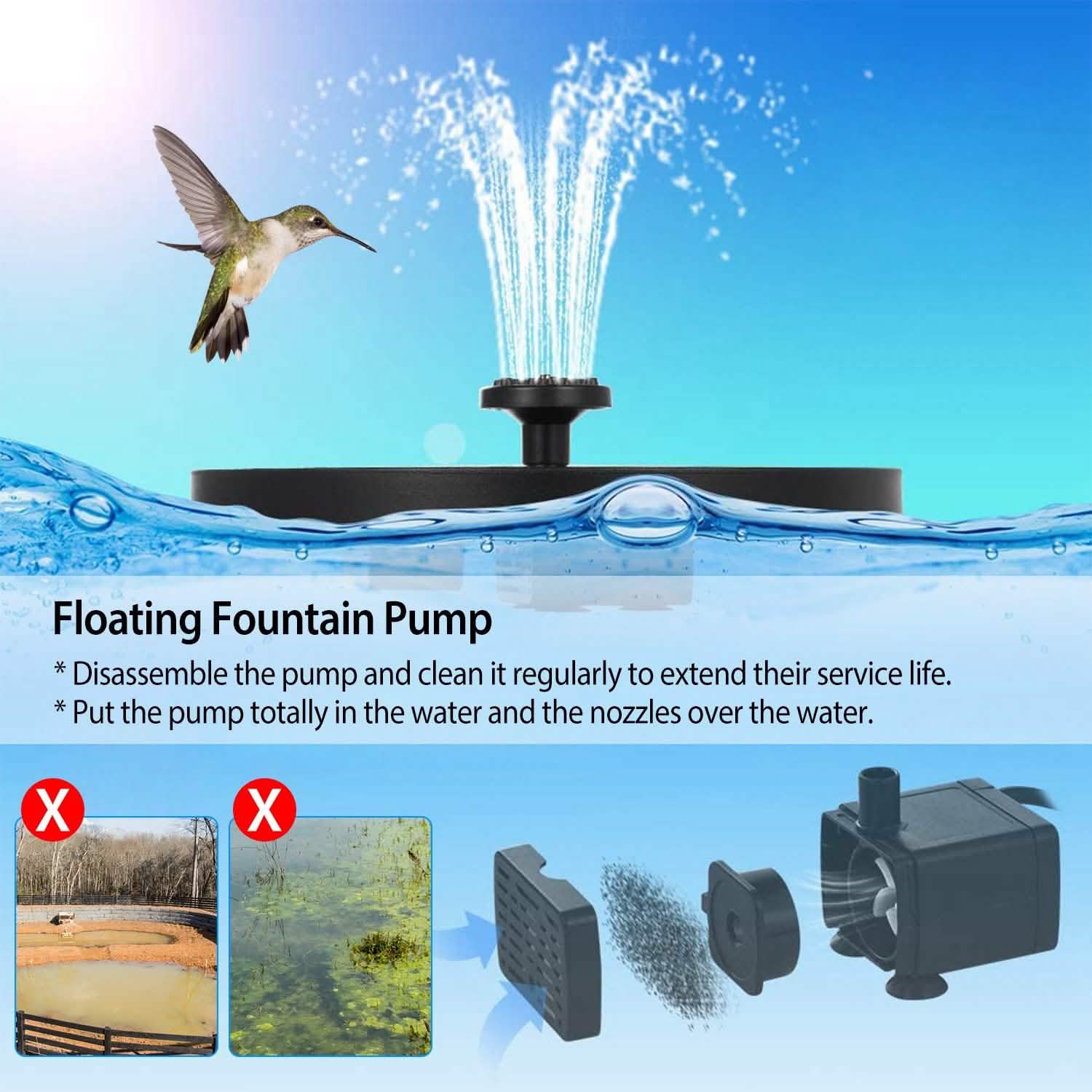 Solar Powered Fountain Pump Floating Bird Bath Pond Garden & Patio - Tophatter Daily Deals
