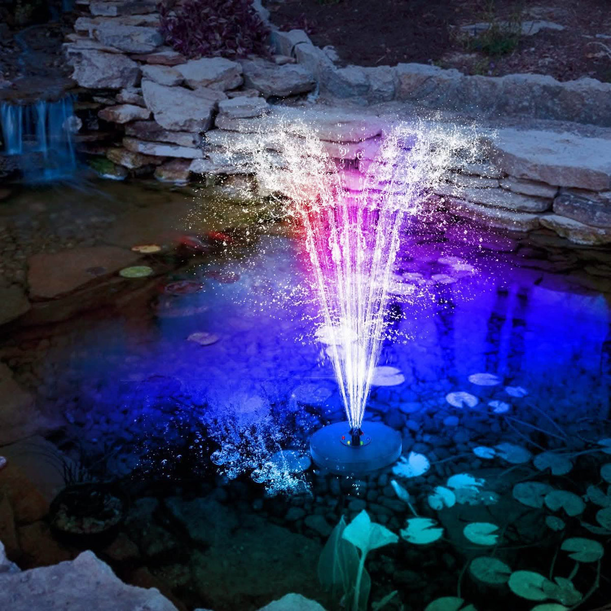 Solar Powered Fountain Pump with LED Lights Garden & Patio - Tophatter Daily Deals