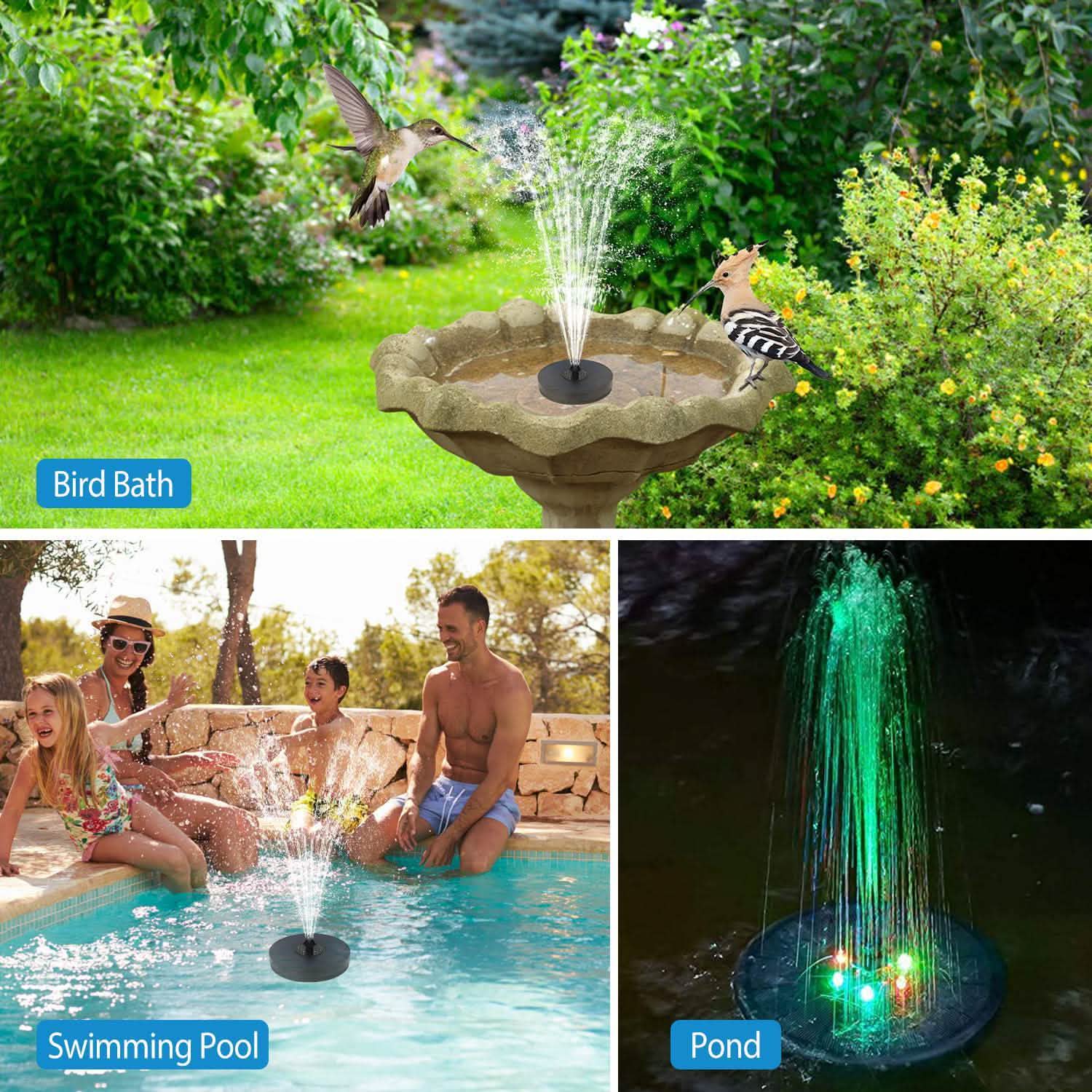Solar Powered Fountain Pump with LED Lights Garden & Patio - Tophatter Daily Deals