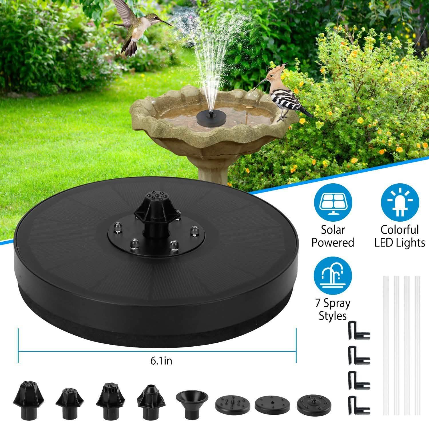 Solar Powered Fountain Pump with LED Lights Garden & Patio - Tophatter Daily Deals