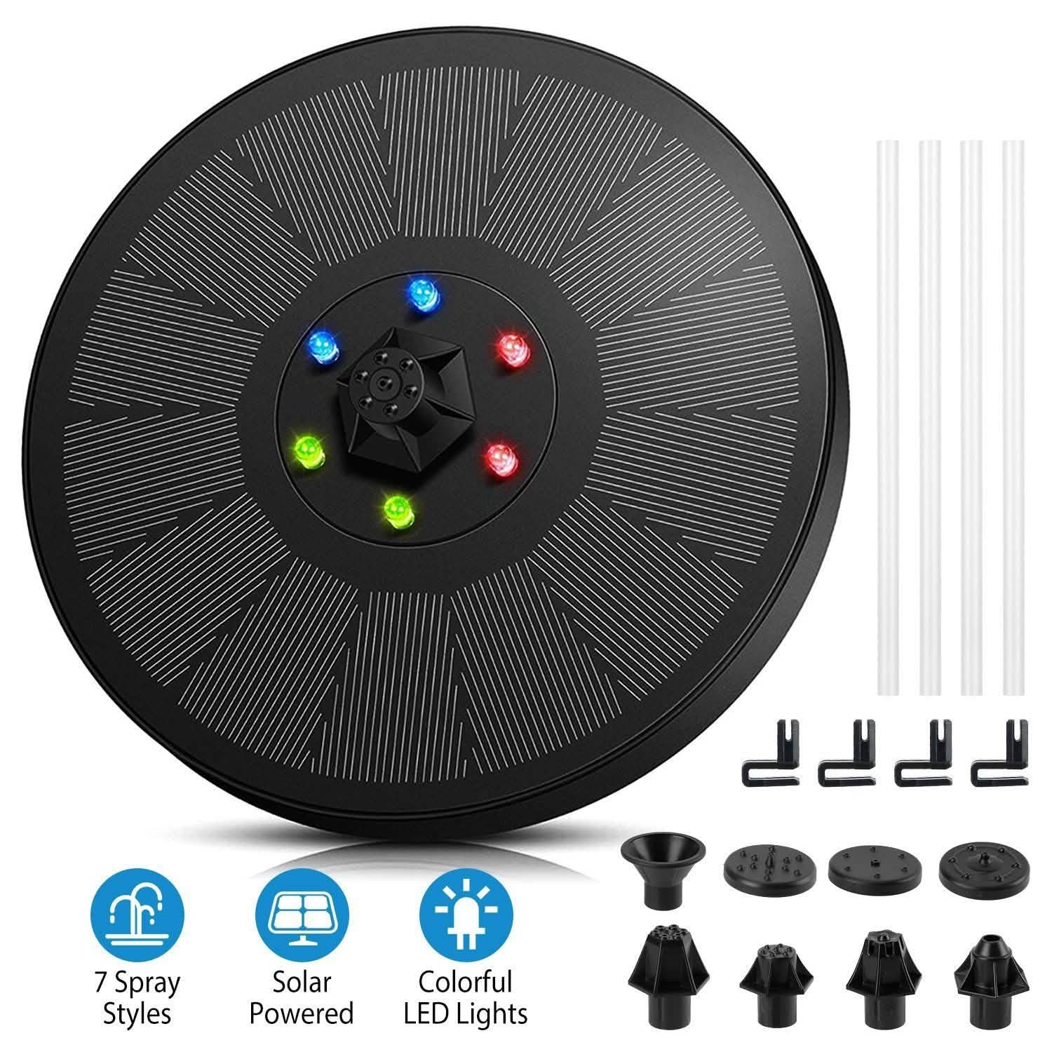Solar Powered Fountain Pump with LED Lights Garden & Patio - Tophatter Daily Deals