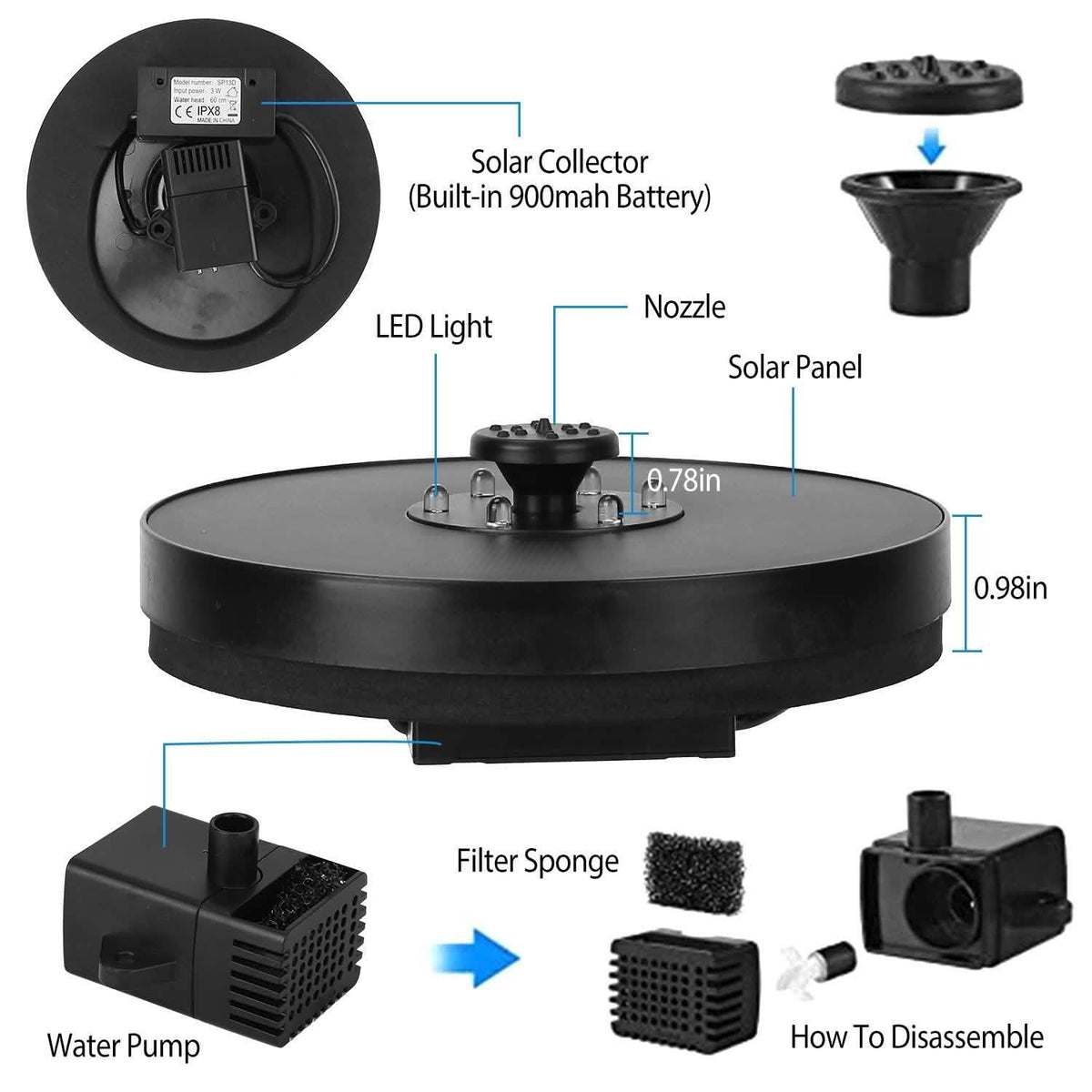 Solar Powered Fountain Pump with LED Lights Garden & Patio - Tophatter Daily Deals