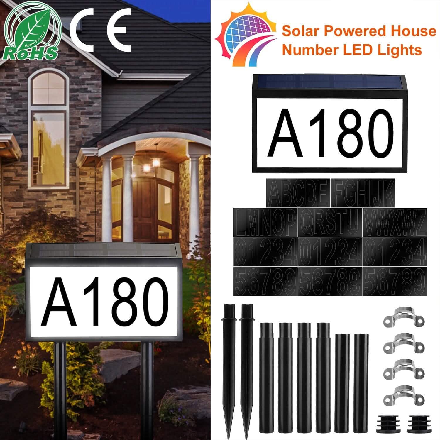 Solar Powered House Numbers LED Address Plaque Sign Garden & Patio - Tophatter Daily Deals